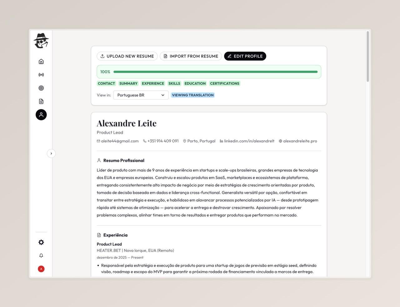 ResumeAgent learning profile improving over time