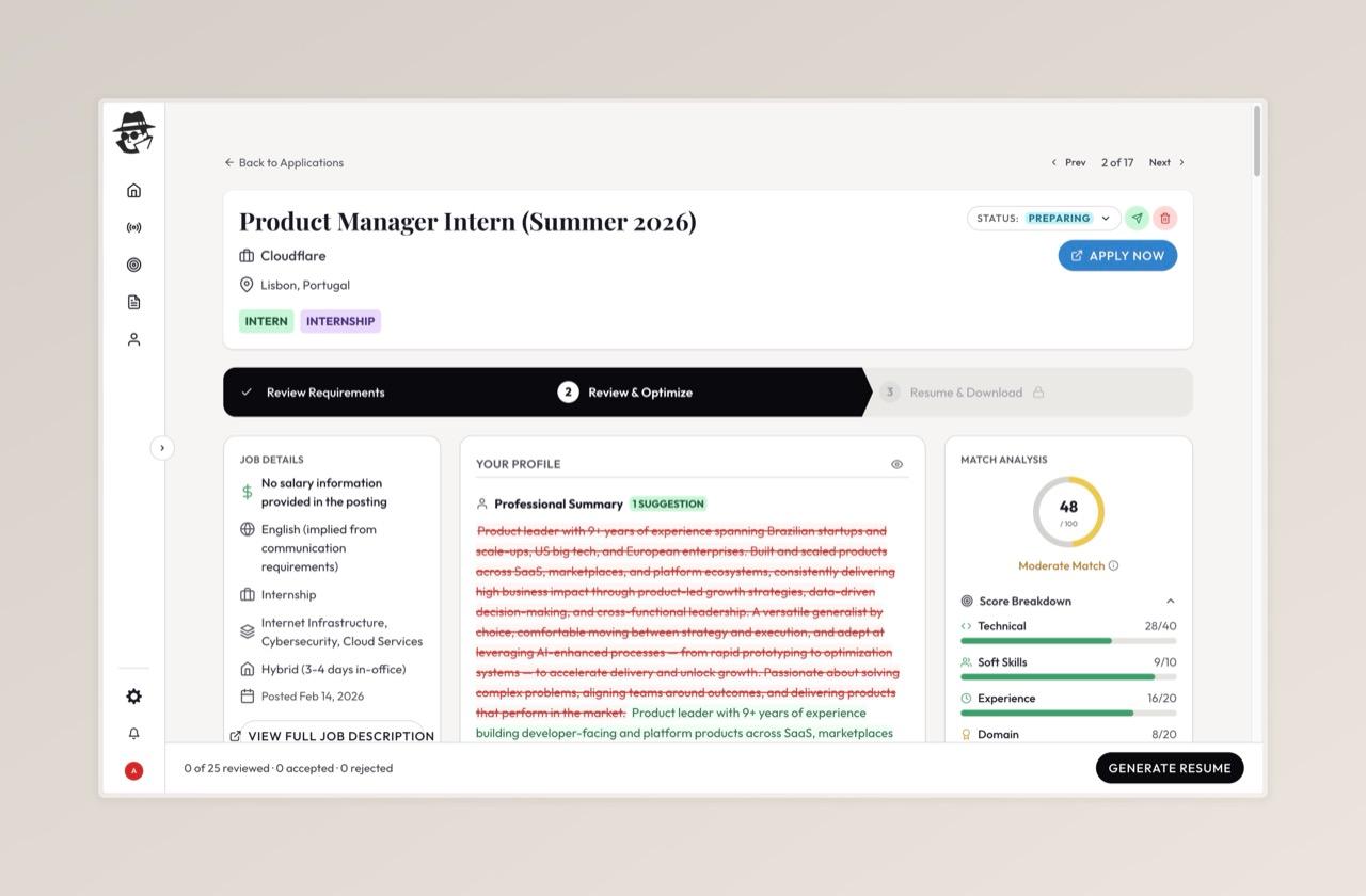 ResumeAgent AI resume tailoring suggestions